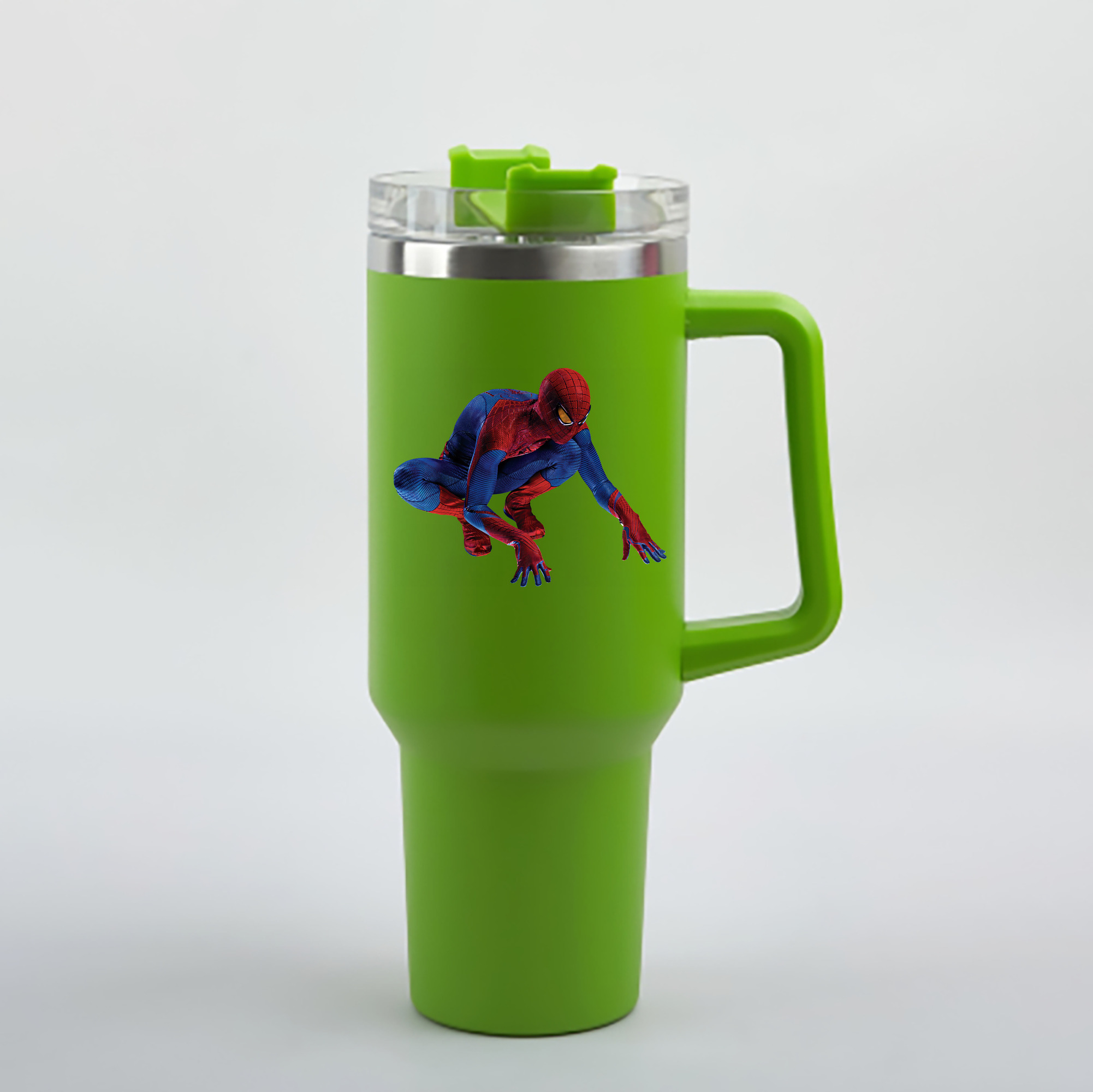 （画像用） Spider Man スパイダーマン 1200mL車用タンブラー - クリスタルステッカー（プラスチックストロー付き）